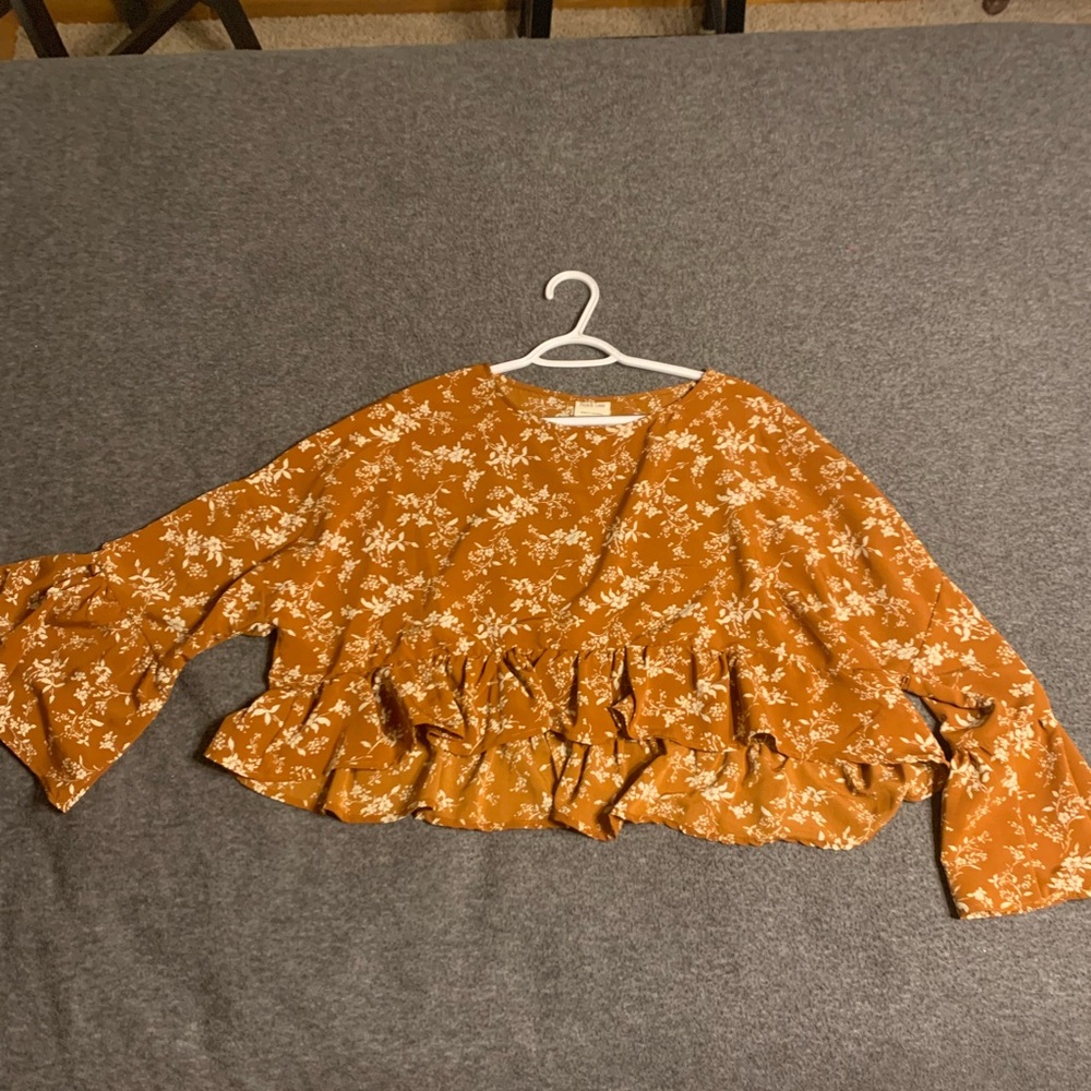 Orange floral bell sleeve top